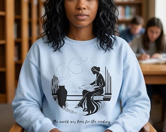 Reading Girl Illustration Sweatshirt | Vintage Reader, Moonlight Book Design