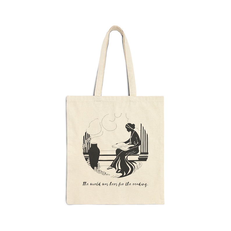 Vintage Reading Woman Tote Bag | Literary Illustration, Book Lover image 2