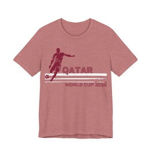 Qatar World Cup 2026 Soccer Player Tee | Football Silhouette Shirt | Retro Heather Mauve