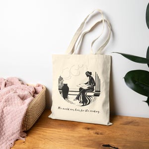 Vintage Reading Woman Tote Bag | Literary Illustration, Book Lover image 1