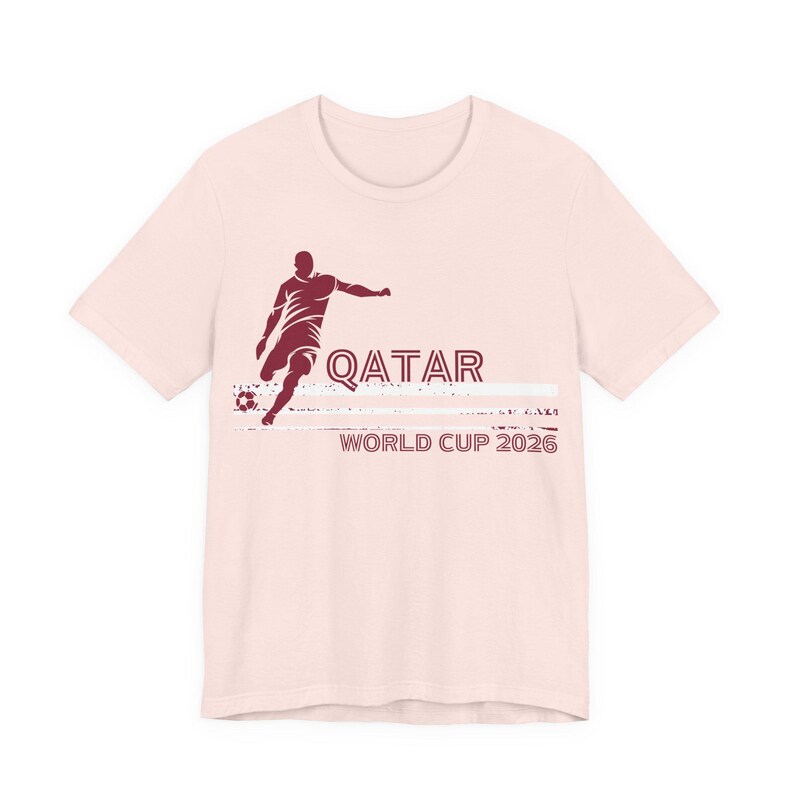 Qatar World Cup 2026 Soccer Player Tee | Football Silhouette Shirt | Retro Soft Pink