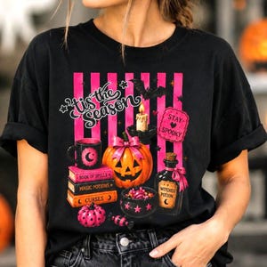 Pink Halloween Shirt, Tis The Season Tee, Coquette Spooky Season Shirt, Comfort Colors Halloween Tee, Cute Witch Pumpkin Graphic Shirt, Stay