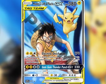 Luffy and Pikachu Custom made TCG HOLO Card Tag Team OXP-001