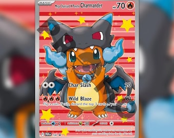 Mega Charizard X Poncho Charmander Custom made TCG HOLO Card PKM-100