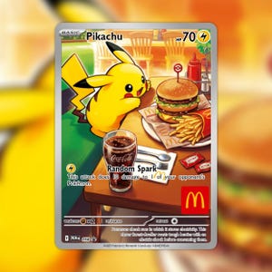 Pikachu (Burger) (English/USA Version) (Full Art Redesigned) Custom made TCG Holo Card PKM-058 | Pokemon Fan Art