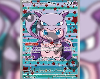 Mewtwo Poncho Mew Custom made TCG HOLO Card PKM-102