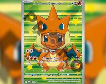 Mega Charizard Y Poncho Charmander Custom made TCG HOLO Card PKM-101