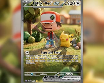 Ditto "Red" ex Custom made TCG HOLO Card PKM-040