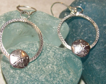 Argentium Silver Sand Dollar Hoop Earrings