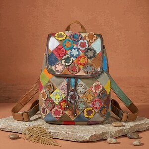 Elegant Women\'s PU Leather Vintage Flower Patchwork Large Capacity Backp… il_fullxfull.5374934600_ppe1.  main image 4