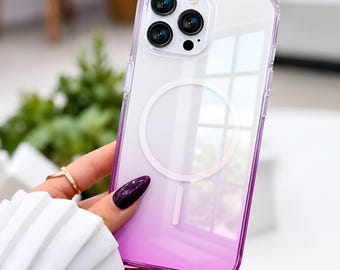 Flerfärgat tonad MagSafe iPhone-skal – Glansigt, genomskinligt ombre-skyddande magnetiskt iPhone-skal – för iPhone 17, 16, 15, 14, 13 Pro Max
