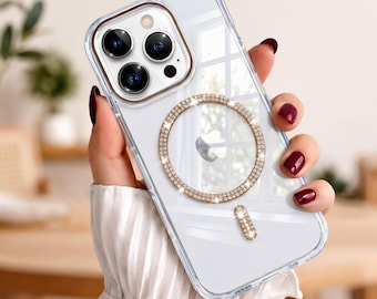 MagSafe-skal, silikonskal med glitter och strass för iPhone 16, 15, 14, 13, 11