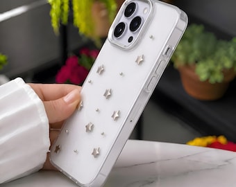 iPhone Glitter Transparent Skal med Söt Rosett Körsbärsstjärna Tulpandesign Estetiskt Flickigt Skal för Damer för iPhone 16, 15, 14, 13, 11 Pro Max