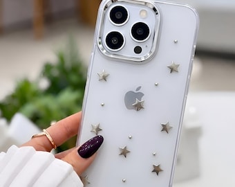 Genomskinligt glitterstjärnefodral till iPhone, rosett, körsbärstulpan, glitterskydd