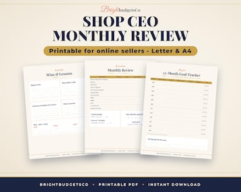 Shop Monthly Review Printable, Small Business Goal Tracker, Seller Planner Pages, Listing Check and Monthly Plan, Letter and A4