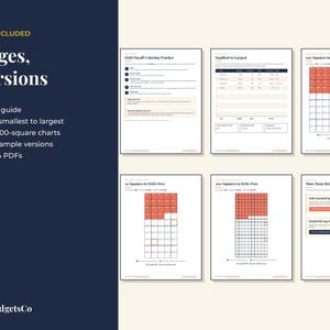 May include: A digital debt payoff tracker set featuring six pages with charts, including a Start Here guide, a debt list, and 50, 100, and 200-square coloring charts. The text includes What's Included, 6 Pages, 2 Versions, and BrightbudgetsCo.