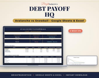 Debt Payoff Spreadsheet for Google Sheets and Excel, Avalanche vs Snowball Calculator, Debt Tracker with What If Scenarios
