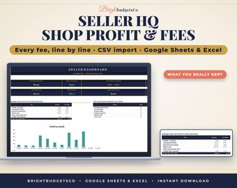 Seller HQ: Shop Profit and Fee Tracker Spreadsheet for Google Sheets and Excel, Seller Fee Calculator, Monthly P&L and CSV Order Import