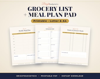 Grocery List and Meal Planner Printable, Weekly Meal Plan, Grocery List by Aisle, Pantry Check and Price Tracker PDF, Letter and A4