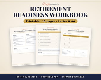 Retirement Readiness Workbook Printable, Retirement Planning Checklist, Social Security Worksheet, 401k Limits, Letter and A4 PDF