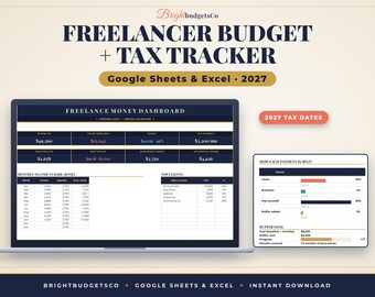 Freelancer Budget Spreadsheet for Google Sheets and Excel, Self Employed Tax Tracker and Irregular Income Budget 2027