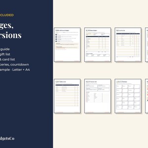May include: A digital planner set featuring 8 pages in 2 versions, including a Start Here guide, budget and gift lists, wish lists, card lists, menu, groceries, and countdown. The text includes What's Included, 8 Pages, 2 Versions, and BrightbudgetsCo.