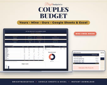 Couples Budget Spreadsheet for Google Sheets and Excel, Joint Finances Tracker, Split Bills by Income and Monthly Money Date