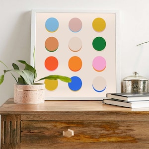 Abstract Modern Polka Dots Square Poster | 12x12 Print | Bright Multicolor Wall Art | Bright Gender Neutral Kids Room | Circles Art