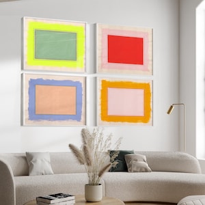 Helle, bunte Abstrakte Kunst Druck Galerie Wand 4er Set | Minimalistisches Wand-Kunst-Druck-Set | Große gerahmte Kunst | Abstrakte Kunst