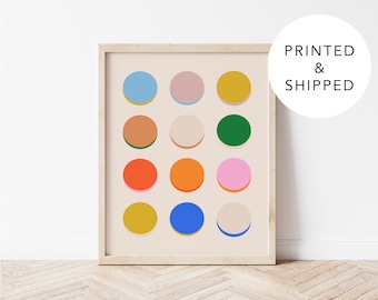 Colorful Circles Wall Art | Shipped Physical Print | Bright Multicolor Polka Dot | Bright Dorm Room Art | Framed Print | Apartment Wall Art