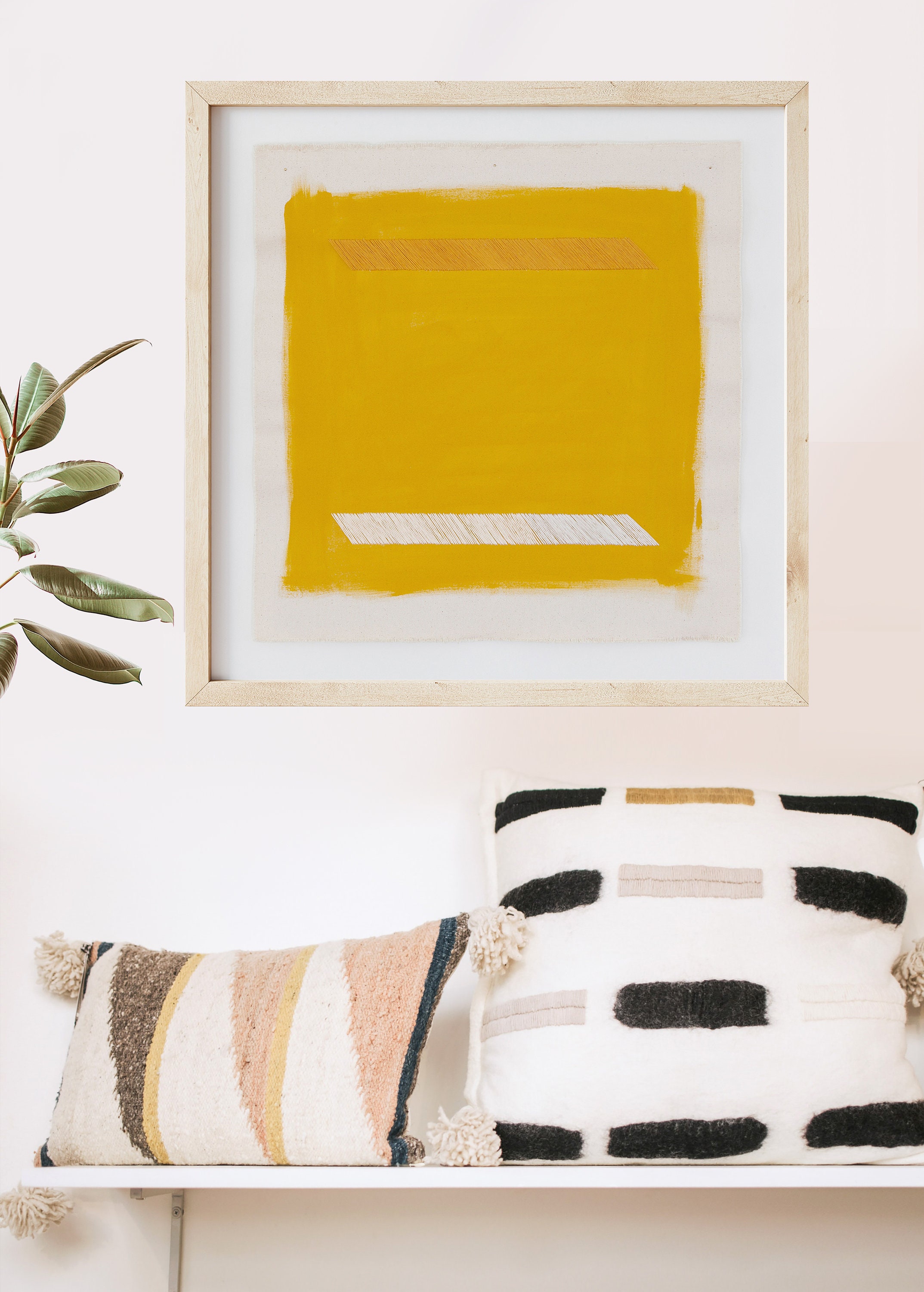 Mustard Yellow Wall Art Print Simple Geometric Painting Framed
