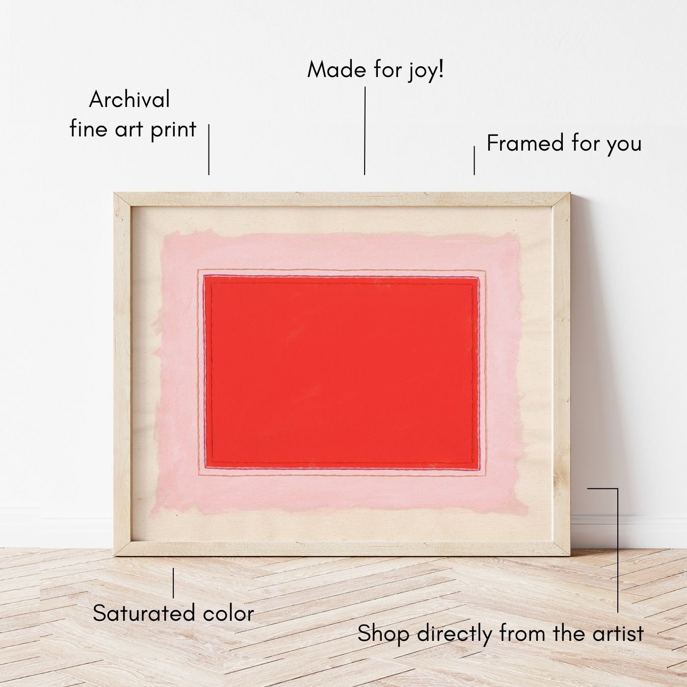 Cherry Red & Pink Art Print Abstract Minimalist Wall Art Bright Fun