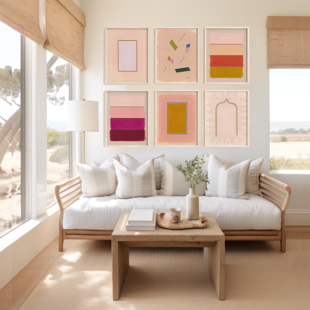 Blush Pink and Gold Art Prints Set of 6 | Dopamine Decor Art | Colorful ...