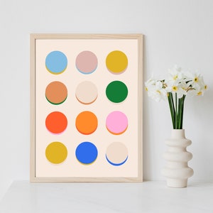 Bright Multicolor Dot Wall Art Modern Circles Art Print Colorful Abstract Art Nursery Printable Bright Dorm Room Dorm Prints image 1