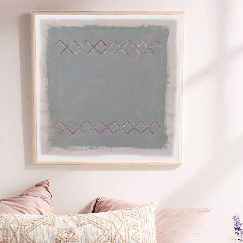 Muted Blue Abstract Art Print Embroidery Art Minimalist Etsy