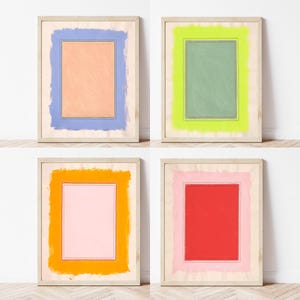 Bunte Minimal Abstrakte Prints 4er Set | Lustige Raumdrucke für die Galeriewand | Preppy Modern Kunstdrucke | Übergroße gerahmte lebendige Wandkunst
