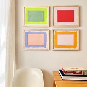 Bunte Büro Wand Kunst 4er Set | Kleine gerahmte Drucke | Minimalistische moderne Kunst-Druck-Set | Helle abstrakte Drucke