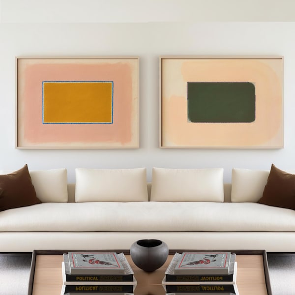 Horizontal Pair of Physical Prints | Abstract Minimalist Art | Pink and Green Modern Art Set