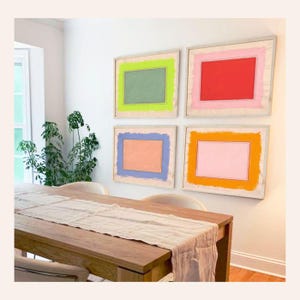 Conjunto de 4 láminas decorativas para pared "Lugar Brillante" / Conjunto de láminas minimalistas / Arte abstracto enmarcado de gran tamaño / Láminas artísticas divertidas y coloridas