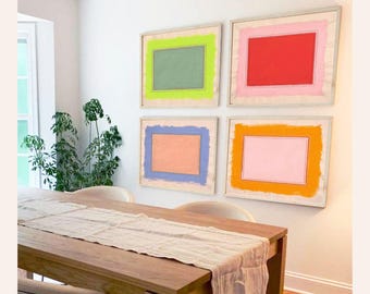 The "Bright Place" Gallery Wall Art Print Set of 4 | Minimalist Art Print Set | Large Framed Abstract Art | Fun Colorful Art Prints