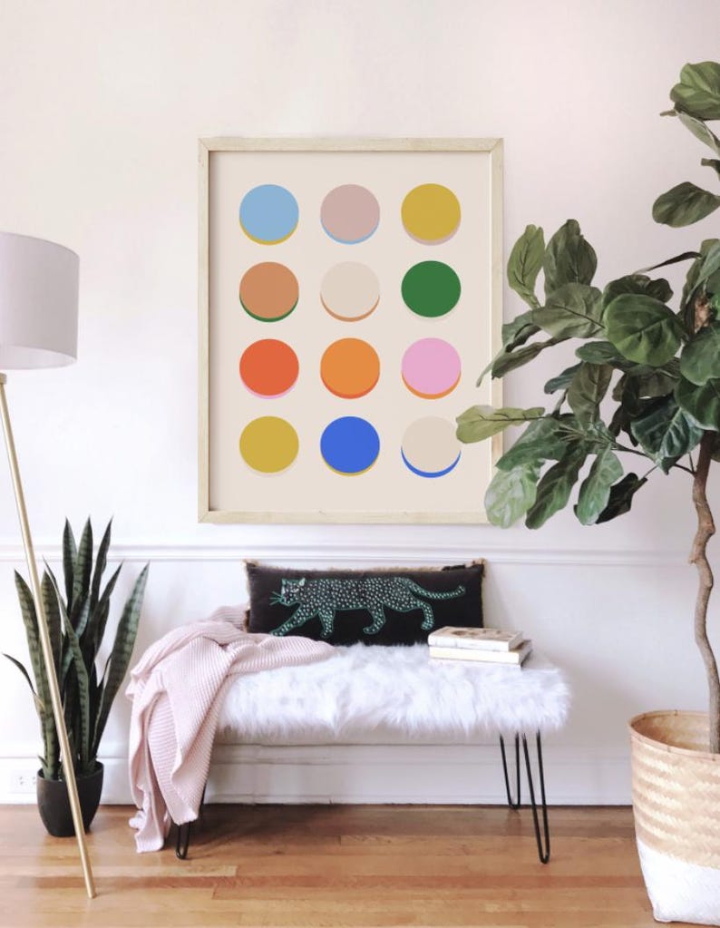 Arte de parede com pontos multicoloridos brilhantes | Impressão artística de círculos modernos | Arte abstrata colorida | Imprimível para berçário | Dormitório iluminado | Impressões para dormitório imagem 8