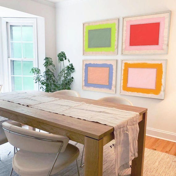Colorful Art Prints Set of 4 | Dopamine Wall Art | Framed Abstract Art | "Bright Place" Gallery Wall Set | Minimalist Colorful Wall Art