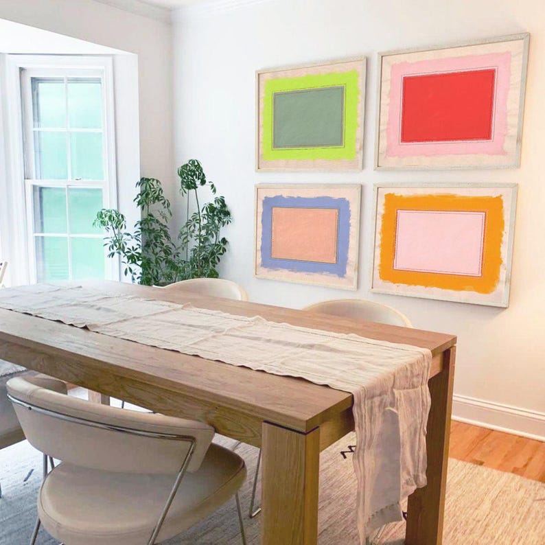 Bunte Kunstdrucke 4er Set | Dopamin Wandkunst | "Bright Place" Galeriewand-Set | Minimalistische bunte Wandkunst Bild 1