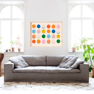 Impression d'art mural cercles colorés 24 x 36 Art moderne à pois Art mural pois multicolores lumineux Art pour dortoir Impressions d'art moderne Mid-Century image 4