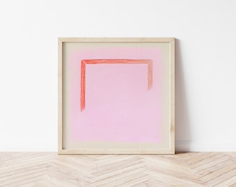 Impression d'art carré minimaliste rose vif et orange | Grande oeuvre d'art murale abstraite encadrée | Impression giclée magenta colorée amusante | Décoration de chambre d'enfants