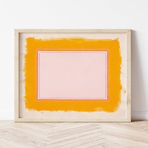 Bright Modern Art Print in Fun Colors | Minimalist Colorful Wall Art | Large Horizontal Print Abstract | Marigold Yellow Orange, Pastel Pink