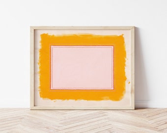 Bright Playful Yellow-Orange and Peach Pink Abstract Art Print | Minimalist Wall Art | Bright Color Print | Large Colorful Framed Art Print