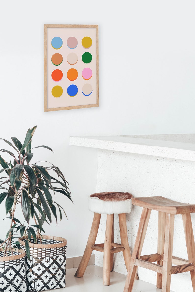 Bright Multicolor Dot Wall Art Modern Circles Art Print Colorful Abstract Art Nursery Printable Bright Dorm Room Dorm Prints image 6