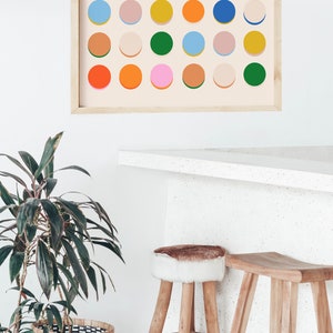 Impression d'art mural cercles colorés 24 x 36 Art moderne à pois Art mural pois multicolores lumineux Art pour dortoir Impressions d'art moderne Mid-Century image 3