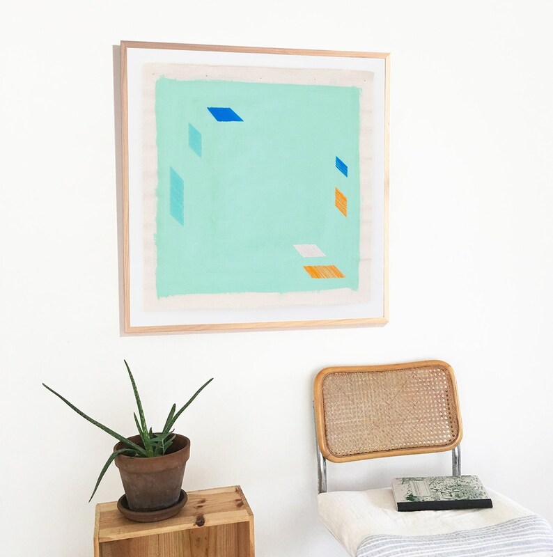 Turquoise Blue Geometric Print Modern Gallery Wall Art Etsy